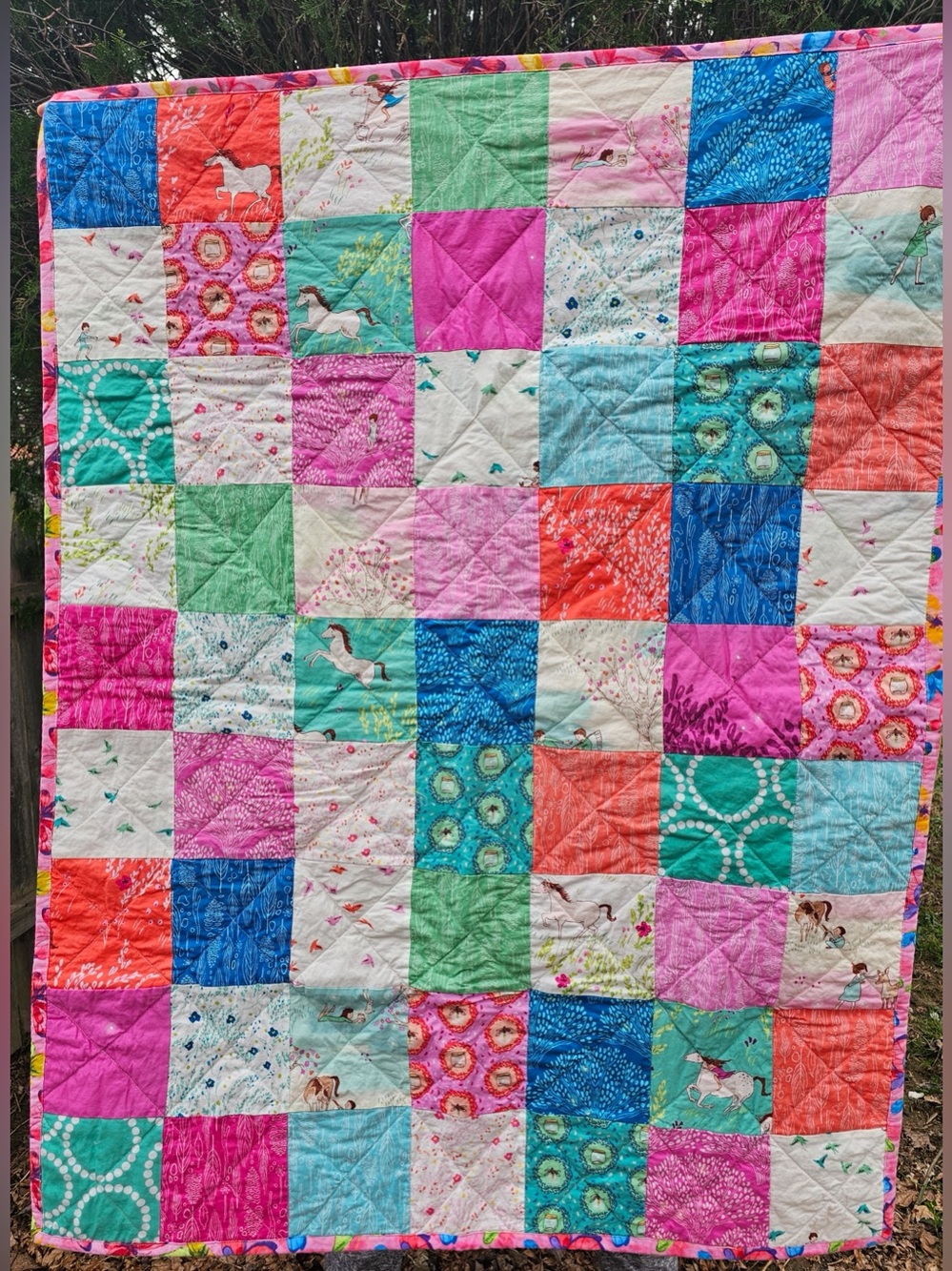 Handmade Patchwork Quilt: Sarah Jane 'We Wander' Fabric, Horses Blanket Crib